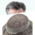 Mens Toupee Human Hair Piece French Lace Toupee for Man Hair System Indian Human Hair Replacement Systems V-Looped PU Front Hairpieces 7"X9" #365 Dark Brown with 65% Gray