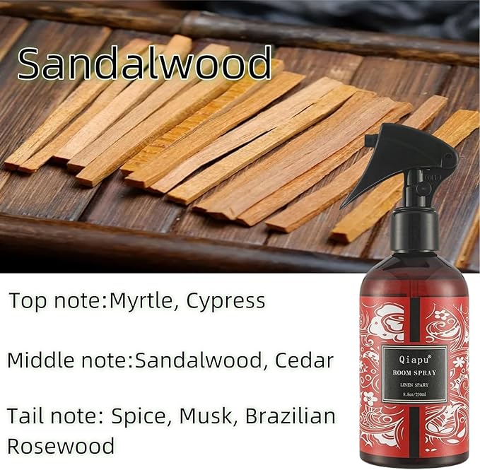 Natural Room Sandalwood Essential Oils Pillow Linen Spray for Bedding Pillows Sheets Curtains Mist and Fabric Aromatherapy Spray