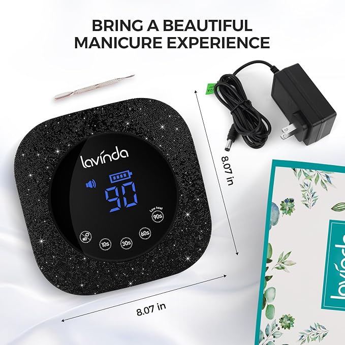 Lavinda 54W UV Nail Lamp, UV Light for Gel Nails, Cordless Rechargeable UV LED Nail Lamp Nail Light with 4 Timer and LCD Display, Professional Fast Curing Lamp Nail Dryer with Black Rhinestone