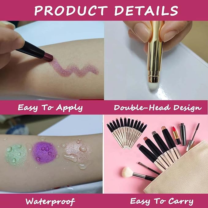 Green Eyeshadow stick Makeup Brush,Glitte Primer Palette Smooth Cream Shimmer Pencil Long Lasting Waterproof Eye Shadow Highlighter Hypoallergenic Multi-Dimensional eyes Look