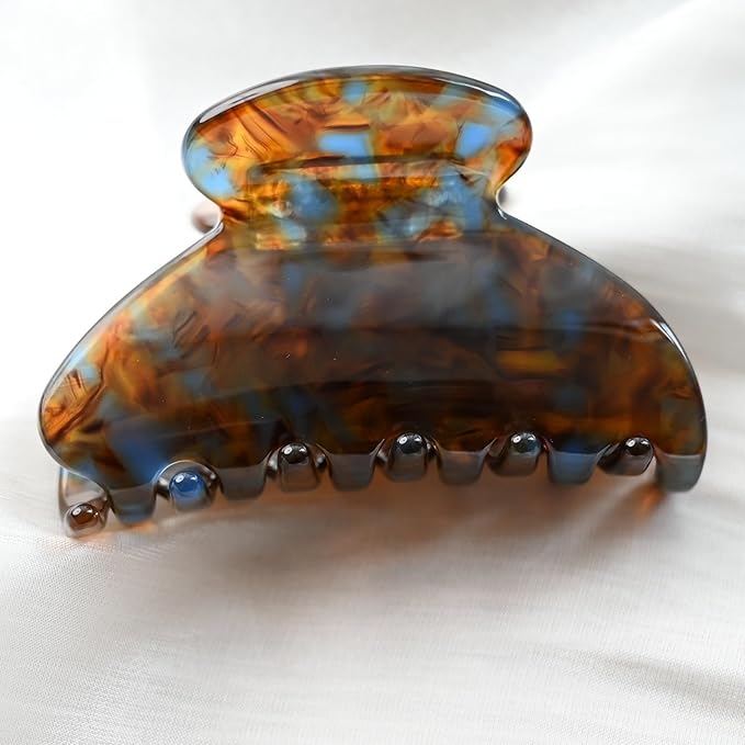 Handmade Celluloid Acetate French Design Barrettes Tortoise Shell Claws Hair Claw Luxury Fashion Accessories Hair Clip for Women (brownblue)