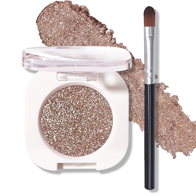 Glitter Eyeshadow Champagne Pearl Glow Single Eyeshadow,Ultra Fine Shimmer Eyeshadow Lightweight Sparkling Blendable Formula,Daily Multiuse Glossy Eyes Makeup (10 Cowboy)