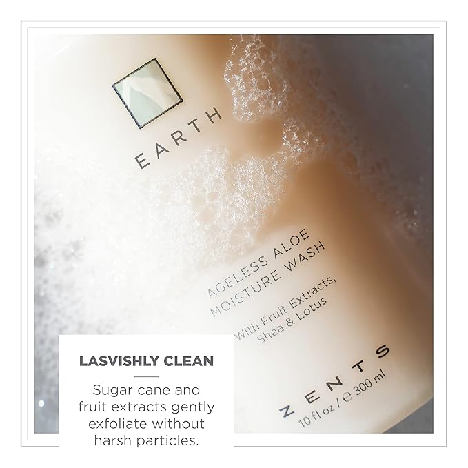 Zents Hand & Body Wash (Earth Fragrance) | Hydrating Anti-Aging Cleanser with Organic Shea Butter & Aloe for Dry Skin | Gentle & Nourishing | 10 fl oz
