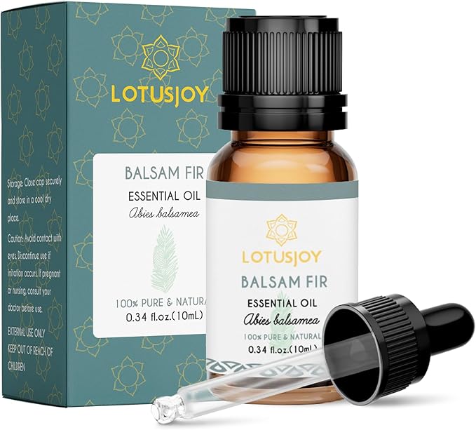 100% Pure Organic Balsam Fir Essential Oil 0.34 Fl Oz, Natural Balsam Fir Oil in Amber Glass Bottle with Dropper for Diffuser Massage Skin Care DIY