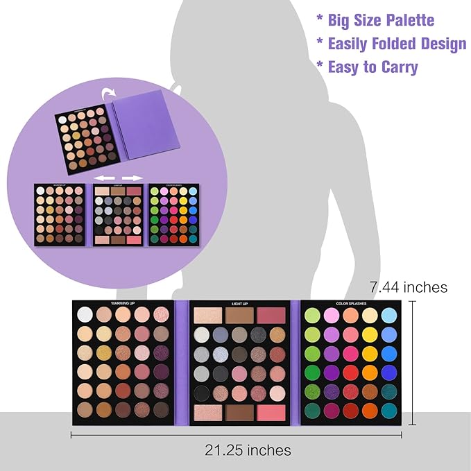 UCANBE Eyeshadow Palette with 15Pcs Brushes Makeup Set, Pigmented 86 Colors Make Up Sets Valentine's Gift, Matte Shimmer Glitter Eye Shadow Pallet Highlighter Contour Blush Powder Brush Beauty Kit