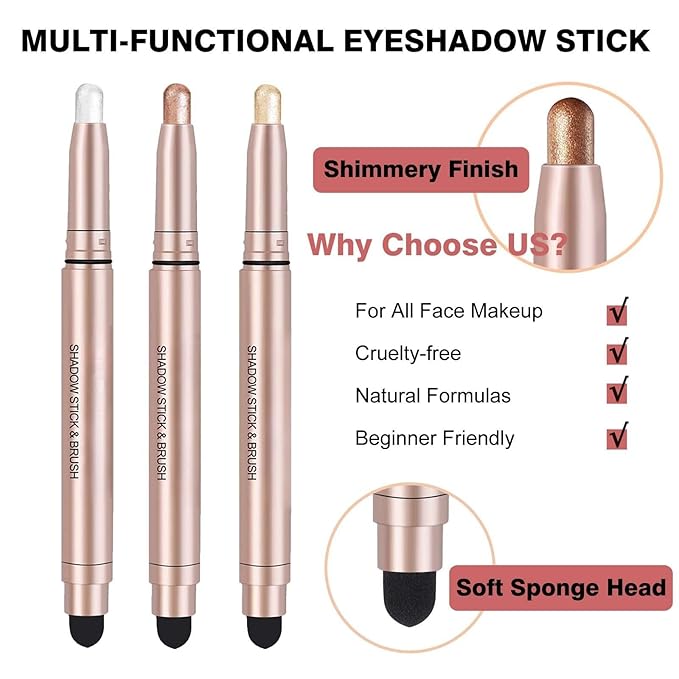 Eyeshadow Stick Makeup, Waterproof Hypoallergenic Long Lasting Cream Eye Shadow Pencil, Highlighter Matte Crayon eyes liner, Glitter Primer Palette Shimmer Eyeliner Pen, Brownish Red