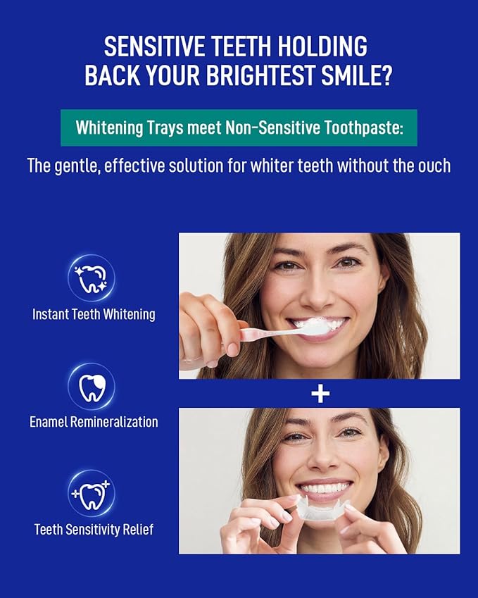 MySmile 7 Treatment Prefilled Teeth Whitening Trays 12% Hydrogen Peroxide and Fluoride Free Nano Hydroxyapatite Toothpaste Combo for Sensitive Teeth Relief, Enamel Repair and Teeth Remineralization