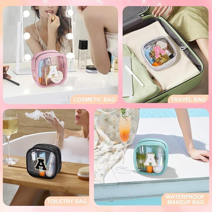 YOOLIFE Initial Make Up Bag Travel Toiletry Bag, Clear Makeup Bag Preppy Cosmetic Bags Organizer Travel Essentials Gifts for Women Teen Girlfriend Teacher Mom Birthday Mothers Day Gifts