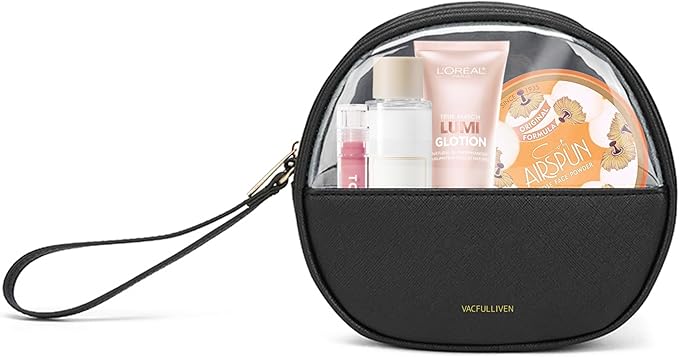 Clear Makeup Bag for Travel, Mini Waterproof Cosmetic Organizer with Zipper, Portable Transparent Toiletry Bag for Women & Men (6.7x6 Inch) - Fits Makeup, Skincare, Jewelry (Black)