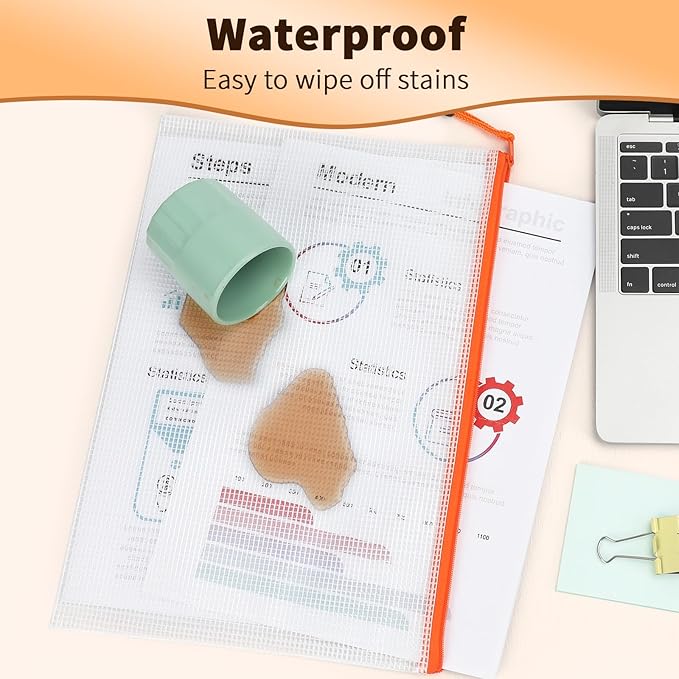 Umriox Mesh Zipper Pouch Bags, A3+A4+A5, (6 colors, 18 Packs), Clear Zipper Pouches, Waterproof Zipper Pouches for Office Supplies Cosmetics Travel Storage
