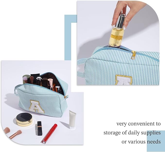 YOOLIFE Travel Makeup Cosmetic Bag - Monogram Cute Initial Makeup Bags Cosmetic Toiletry Bag Pouch Make Up Case for Women Her Best Friend Friendship Teacher, Personalized Birthday Gifts for Women V