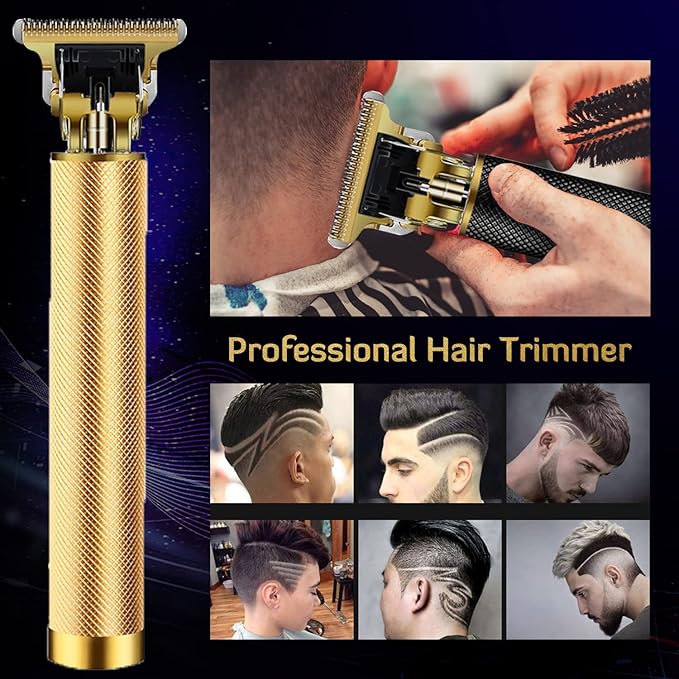 Hair Clippers for Men, Hair Trimmer T Blade Trimmer Zero Gapped Trimmer, Cordless Rechargeable Beard Trimmer Shaver Hair Cutting Kit with Ear Spoon Tool Set (Gold)