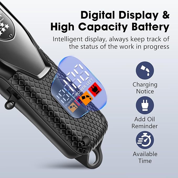 HIENA PRO Professional Hair Clippers Set for Men,Cordless Rechargeable Clippers Set and Trimmers Kit, Haircut Clipper Set for Barbers with LED Display, Gifts for Men