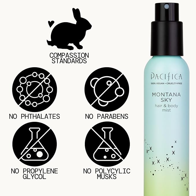 Pacifica Hair Mist Perfume & Full Body Spray for Women - Montana Sky Body Mist Fragrance w/Cedarwood, Elderflower, Black Pepper, Sage & Sandalwood Clean Beauty Alcohol-Free, Vegan & Cruelty-Free 5 oz