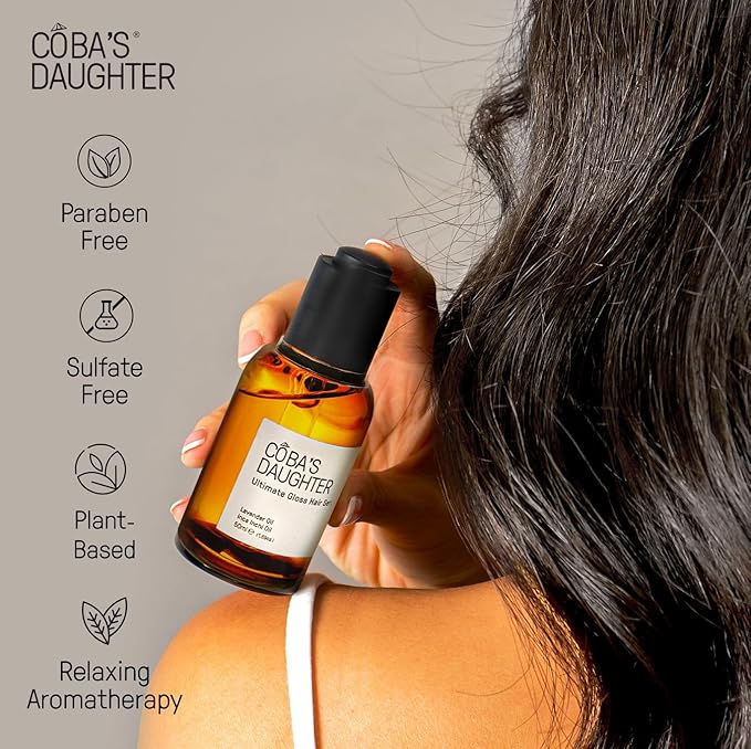 COBA'S DAUGHTER Heat Protectant & Frizz Control Oil | 7 Herbal Oils Infused | Hair Gloss Treatment | Hair Perfume | Nourishing Serum for Curly Hair| Dry Hair | Lavender Scent (1.69 oz)