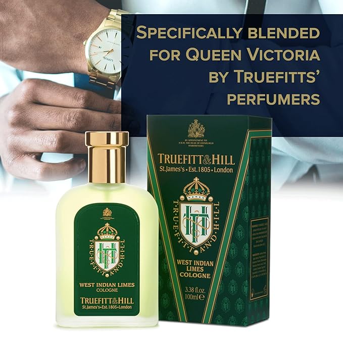 Truefitt & Hill Luxury Cologne - West Indian Limes - Premium Long-Lasting Citrus and Clove Men's Fragrance Presented in a Beautifully Etched Traditional Atomizer Bottle - 3.38 oz