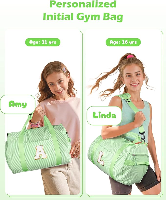 Gifts for 10 Year Old Girl, Girls Travel Duffle Bag, Kids Initial Overnight Bags with Shoe Compartment, Personalized Weekend Bag with Makeup Pouch, Trendy Stuff (Letter G)