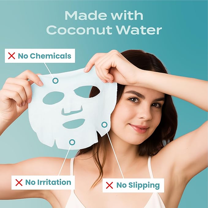Body Restore Natural Collagen Face Mask 5 Pack – Korean Skin Care Mask with Fermented Coconut Water, Christmas Stocking Stuffers, White Elephant, Birthday Gifts for Women & Men, Dry Skin - Hydrate