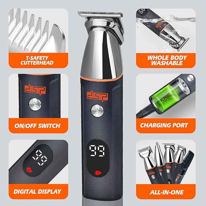 DSP® Beard Trimmer Rechargeable Body Grooming Sets Facial Hair Shaver for Nose Ear Public Hair Cutting Machine IPX7 Waterproof