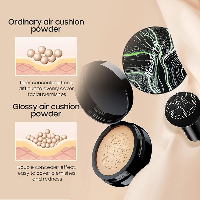 Mushroom Head Air Cushion CC Cream - Tattoo Cover up Makeup Waterproof Long-Lasting Moisturizing Concealer Foundation, Even Skin Tone for All Skin Types (Buff Beige)