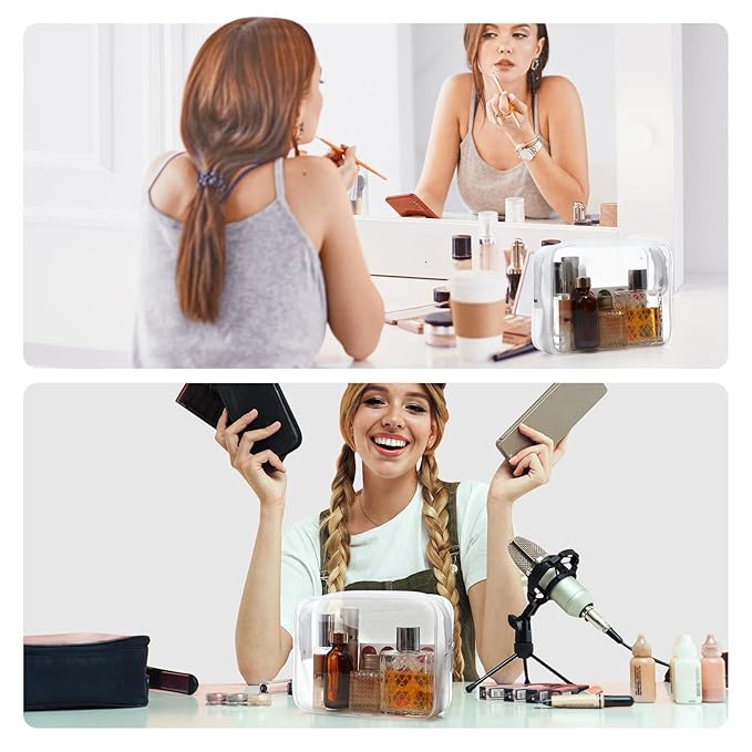 Weewooday 12 Pieces Clear Makeup Bags Cosmetic Storage Bags PVC Zipper Pouches Travel Waterproof Makeup Plastic Case for Women Organizing Toiletries Traveling Bathroom