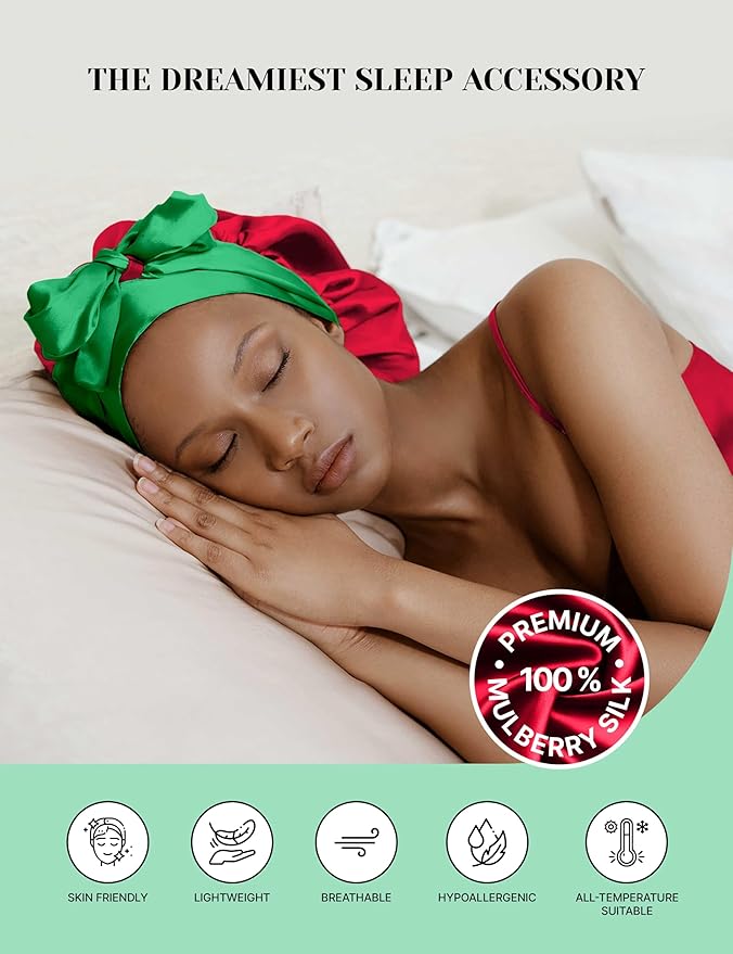 100% Mulberry Silk Bonnet for Sleeping Women with Curly Hair – Alternative to Double Layer Satin Bonnet with Tie Band