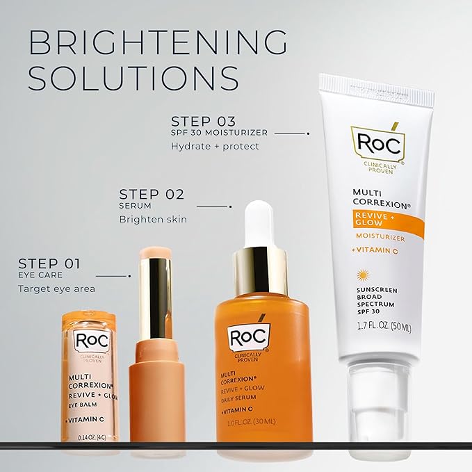 RoC Multi Correxion Revive + Glow 10% Active Vitamin C Serum for Face, Daily Anti-Aging Wrinkle and Skin Tone Skin Care Treatment, Brightening Serum , 1 Fluid Ounce