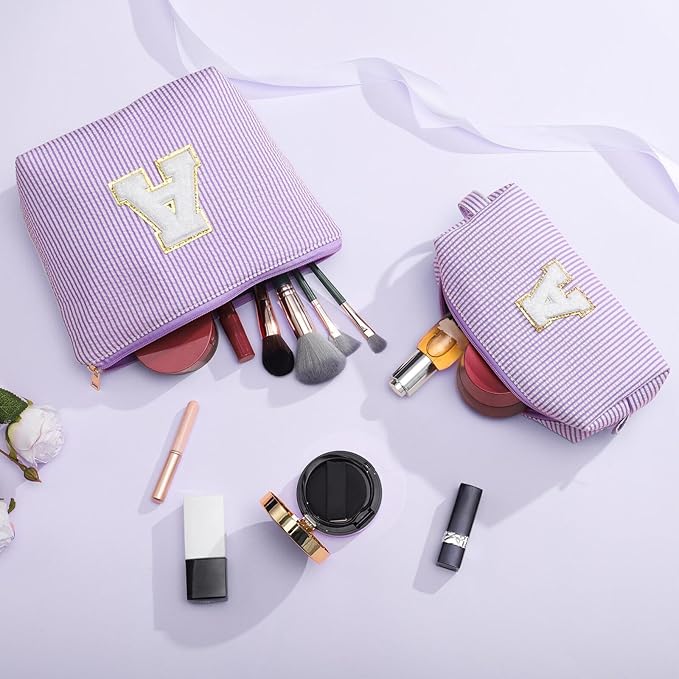 YOOLIFE Purple Makeup Bag for Women - Personalized Initial Cute Makeup Pouch Make Up Case for Girlfriend Bridesmaid Wife | Cosmetic Travel Toiletry Bag for Friend Female | Birthday Gift for Her Mom Z