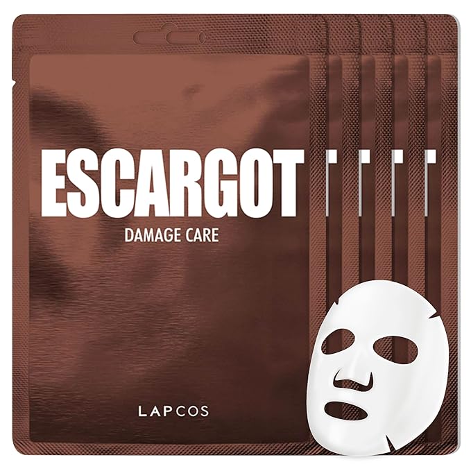 LAPCOS Escargot Sheet Mask, Daily Face Mask with Snail Filtrate to Moisturize and Soothe Skin, Korean Beauty Favorite, 5-Pack