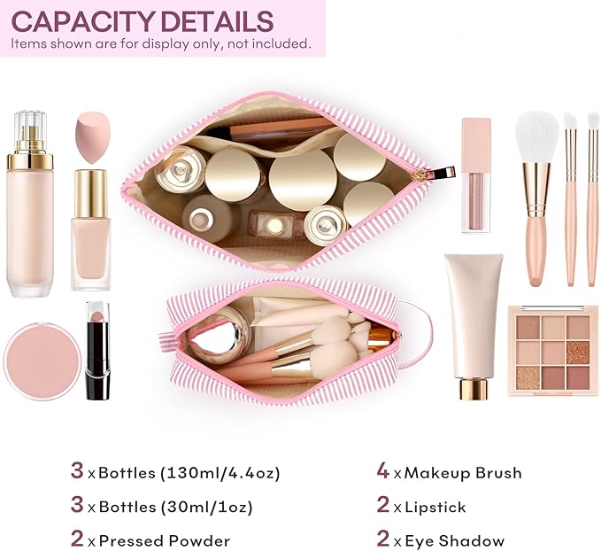 mibasies 2 PCS Initial Makeup Bags for Women: - Birthday Gifts for Teen Girls 11 12 13 14 15 16 Years Old - Preppy Trendy Stuff - Cosmetic Bag for Travel Toiletry - Pink A