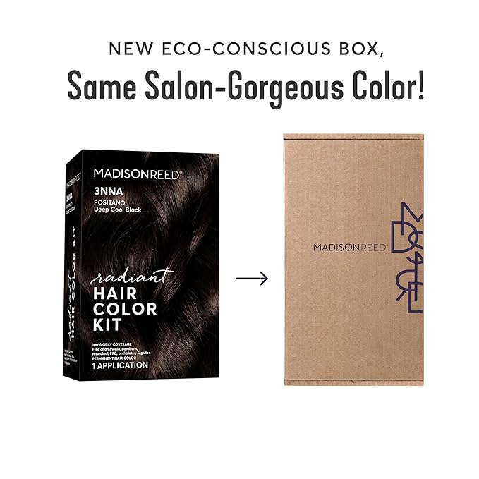 Madison Reed Radiant Hair Color Kit | 3NNA Cool Black-Brown with Ash Undertones (Positano Black) for 100% Gray Hair Coverage | Dimensional Permanent Hair Dye | PPD-Free & Ammonia-Free | 2 Pack