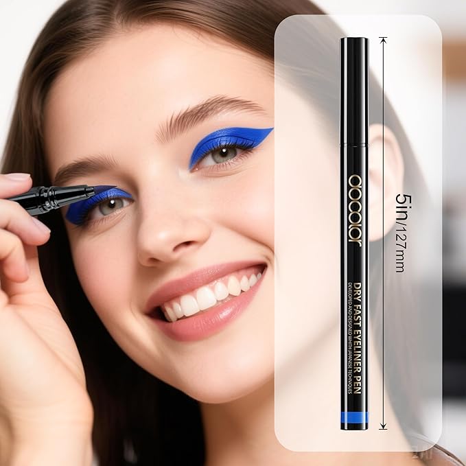 docolor Eyeliner, 2PCS Blue Liquid Eyeliner Waterproof Eye Liner Pen Super Slim Precise All Day Blue Eye Pencils Professional Makeup Liquid Eye Liner Pencil for Women