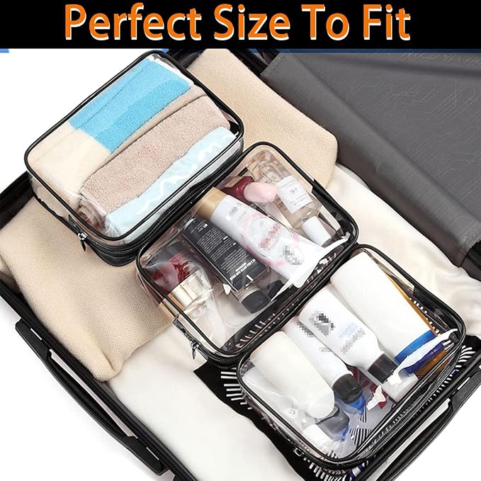 12 Pieces Clear Makeup Bags, TSA Approved Toiletry Bag for Travel, PVC Clear Cosmetic Pouch with Zipper, Waterproof Vinyl Plastic Organizer Case for Vacation Bathroom (Medium)