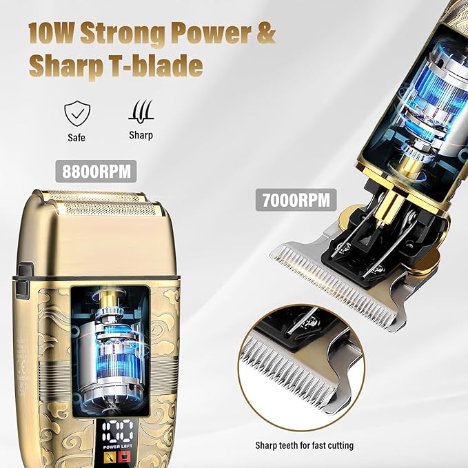 Professional Hair Trimmer Hair Clippers for Men, Nose Hair Trimmer Men's Shaver Set,Cordless T-Blade Beard Trimmer Barber Clippers,Electric Foil Shavers Razor for Men Haircutting Kit