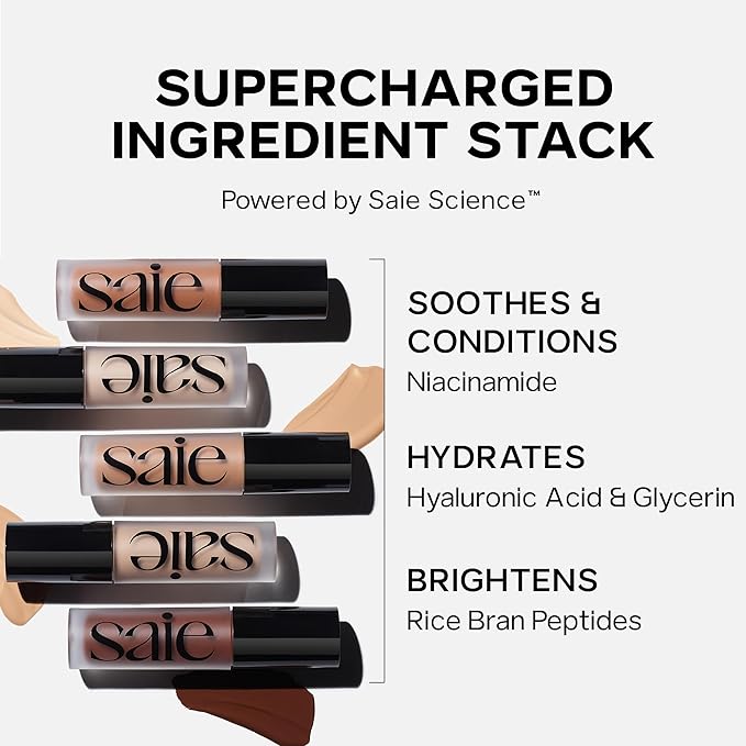 Saie Slip Tint Radiant Cream Concealer & All-Over Face Makeup - Concealer for Dark Circles, Redness & Blemishes - Lightweight Makeup Made with Hydrating Hyaluronic Acid - Shade 21 (0.17 oz)
