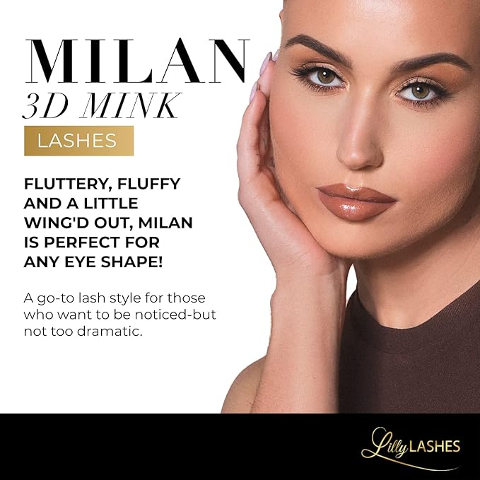 Lilly Lashes Milan 3D Mink Lashes, Mink Eyelashes, The Original Lilly Lash For Wispy & Natural Look, Reusable Eyelashes up to 25x, Fluffy Lashes, Strip Lashes, Lash Glue not Included