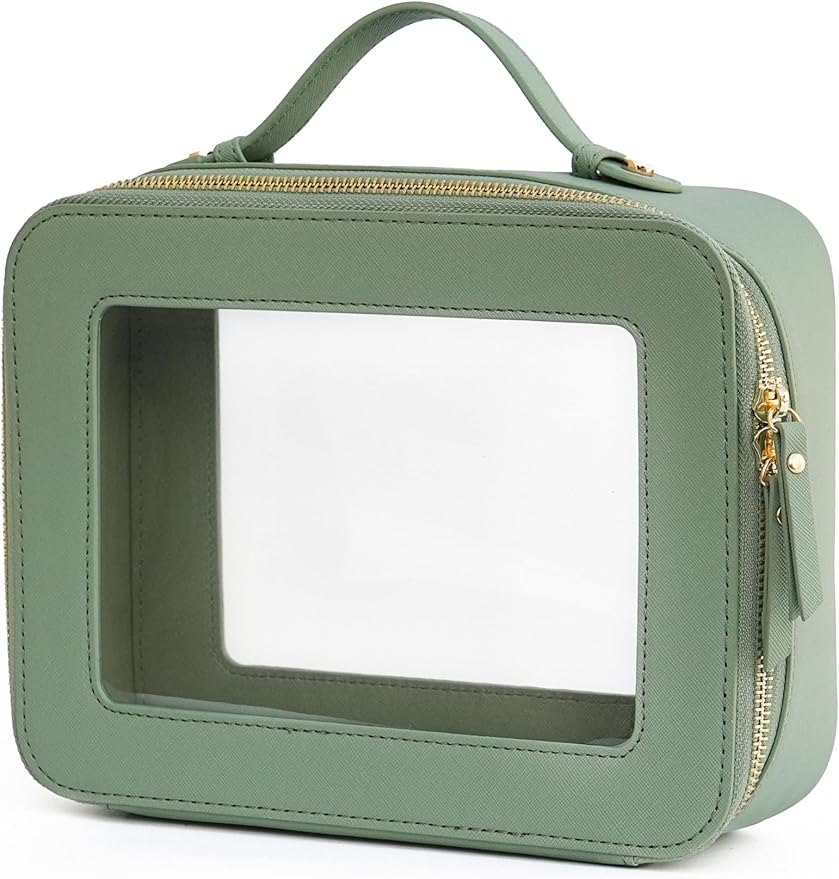 Popvibe Clear Makeup Bag Travel Cosmetic Case Transparent Toiletry Bag with Zipper, Portable Make Up Organizer Traveling Compact Car Bag for Essentials