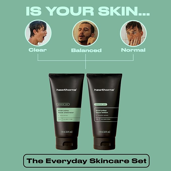 Hawthorne Everyday Men’s Skin Care Kit. Men’s Facial Care Kit with Face Wash Cleanser and Face Moisturizer Daily Face Routine For Men. Natural, Non-Toxic, Paraben Free, Phthalate Free. 4 Fl. Oz. Each.
