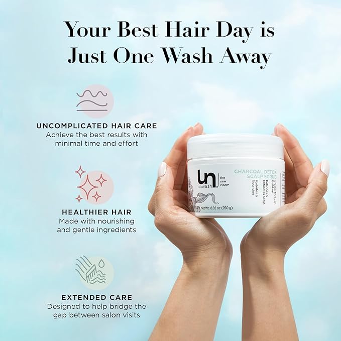 Unwash Charcoal Detox Scalp Scrub - Detoxify, Exfoliate, & Rebalance Hair & Scalp, Removes Build-Up, For Dry, Itchy Scalps Paraben Free, 8.82 oz