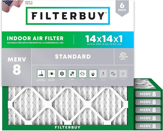 Filterbuy 14x14x1 Air Filter MERV 8 Essential Dust & Allergy Defense, by Filterbuy