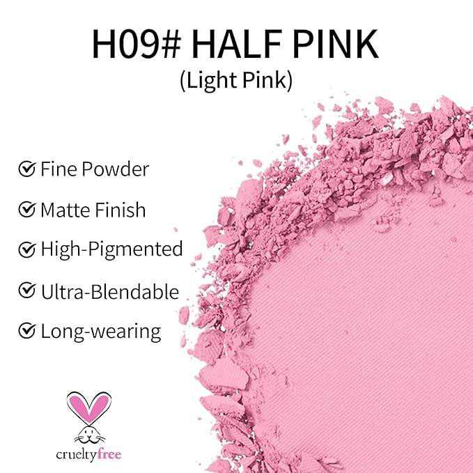Erinde Single Matte Eyeshadow Palette, Velvet Eye Shadow Compact Powder Natural Makeup, Long-Lasting Eye Makeup, Ultra-Blendable, Pigmented Color, Vegan Formula, H09 Half Pink