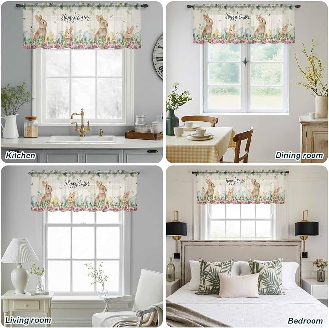 Easter Sheer Valances for Windows 60"x18", Light Filtering Kitchen Curtains - Image 5