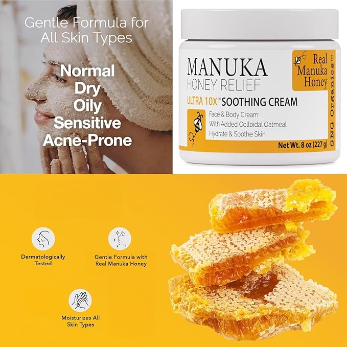 Super Natural Goods Manuka Honey Cream (8oz) – Hydrating Lotion for All Skin Types Suitable for Kids and Adults | Moisturizing Body Cream with Real Manuka Honey Aloe Vera Juice and Cocoa Butter