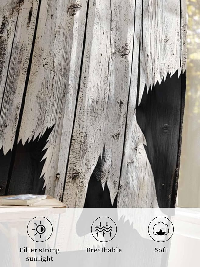 Sheer Curtains 96 Inches Long, Farmhouse Country Rustic Wooden Grain Privacy - Image 6