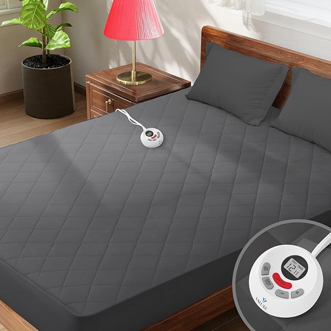 Heated Mattress Pad Twin XL Size Quilted Heating Electric Bed Warmer Comfort Heat Mattress Pad Cover Single Controller（10 Heat Setting | 1-12 Hours Auto Shut Off | with 8-21 Inch Deep Pocket） Gray