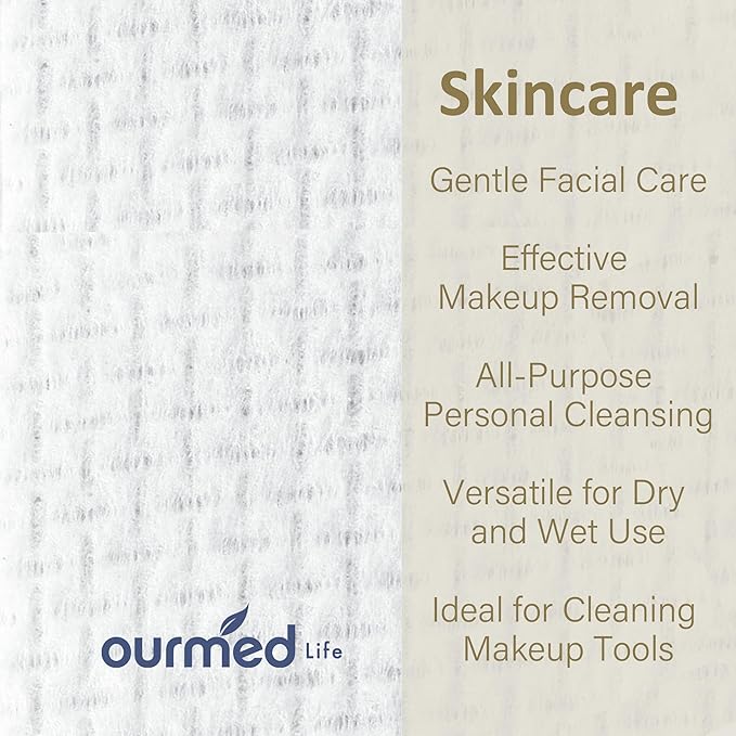 Ourmed Life Face Towels, Disposable Biodegradable Facial Towels for Sensitive Skin, Lint- free Facial Wipes for Washing Face, Skincare and Makeup Remover, Dry Wipes, 10"×7.9" Extra Large, 180 Count