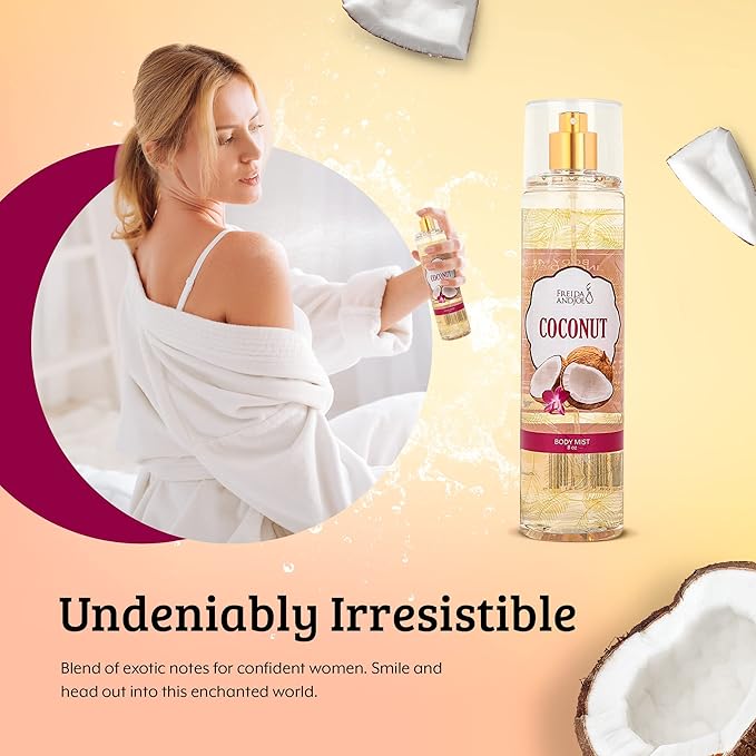Luxurious Coconut Body Mist Fine Fragrance, Women's Warm & Cozy Luxury Scented Gifts & Presents, 8oz Fine Mist Spray Bottle (Coconut)