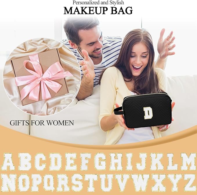 Personalized Initial Makeup Bag Trendy Stuff Leather Waterproof Cosmetic Bag Travel Toiletry Bag, Christmas/Thanksgiving/Halloween Gifts Makeup Organizer Case for Women Girls Mom Girlfriend Wife