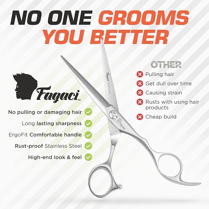 Fagaci Professional Hair Scissors Extremely Sharp & Barber Brush Neck Duster Set, Hair Cutting Scissors Professional, Hair Shears & Barber Neck Duster Brush for Hair Cutting, Barber Scissors Set