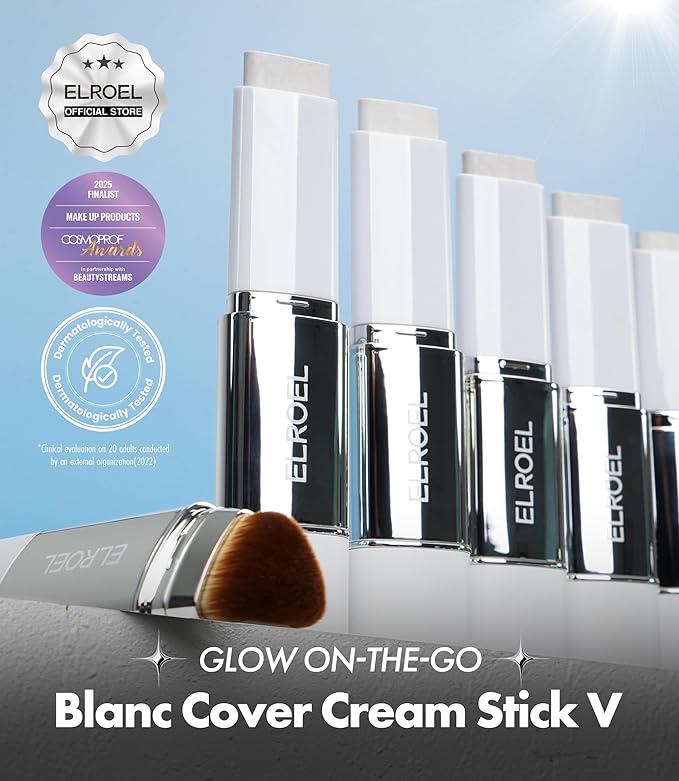 BLANC Cover Cream Stick V - Korean Color-Changing Foundation with Detachable Brush - Full to Medium Coverage Base Makeup (201 Light, 0.45 oz)